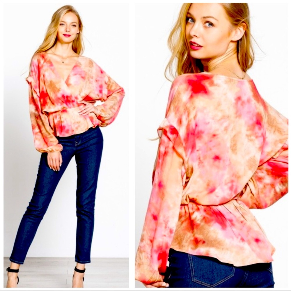 Smoking🔥Peplum top in tie-dye fuschia & gold
